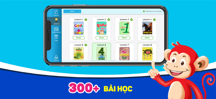 app hoc tieng anh cho be 5 tuoi monkey stories Hơn 300 bài học trên phần mềm học Tiếng Anh cho trẻ em Monkey Stories